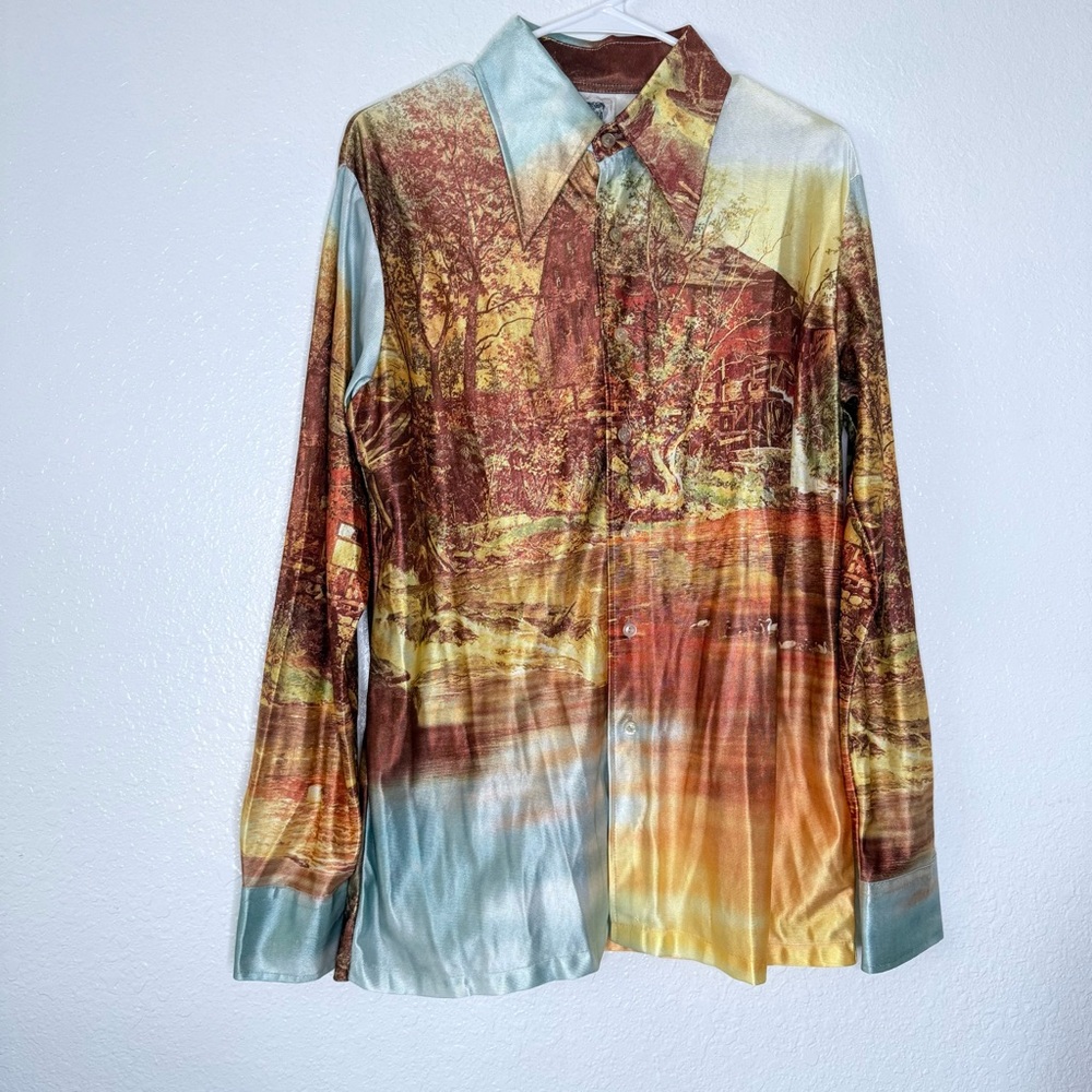Kennington Rare Vintage 70s Mickey Minnie Boat River Graphic Button Shirt Large
